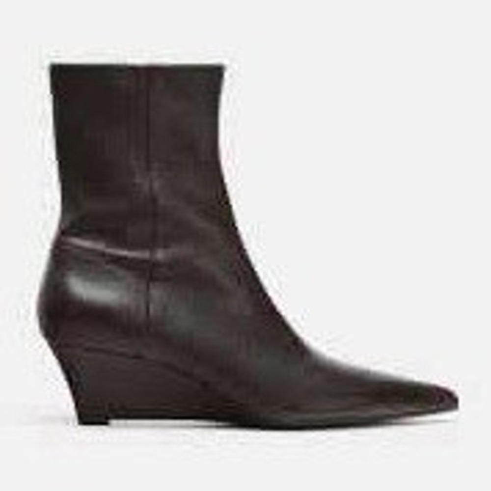 Zara Leather Wedge Ankle Boots Women 36 Brown Pointed‎ Toe Zip Minimalist Winter
